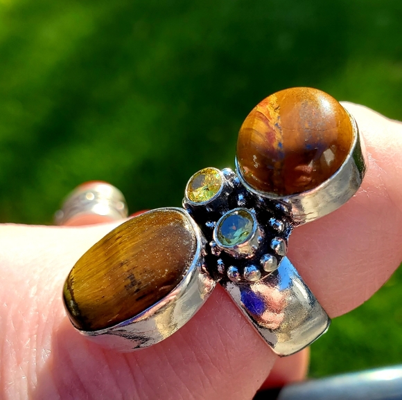 New Tiger Eye and Citrine 925 Silver Statement Ring. - Picture 11 of 16